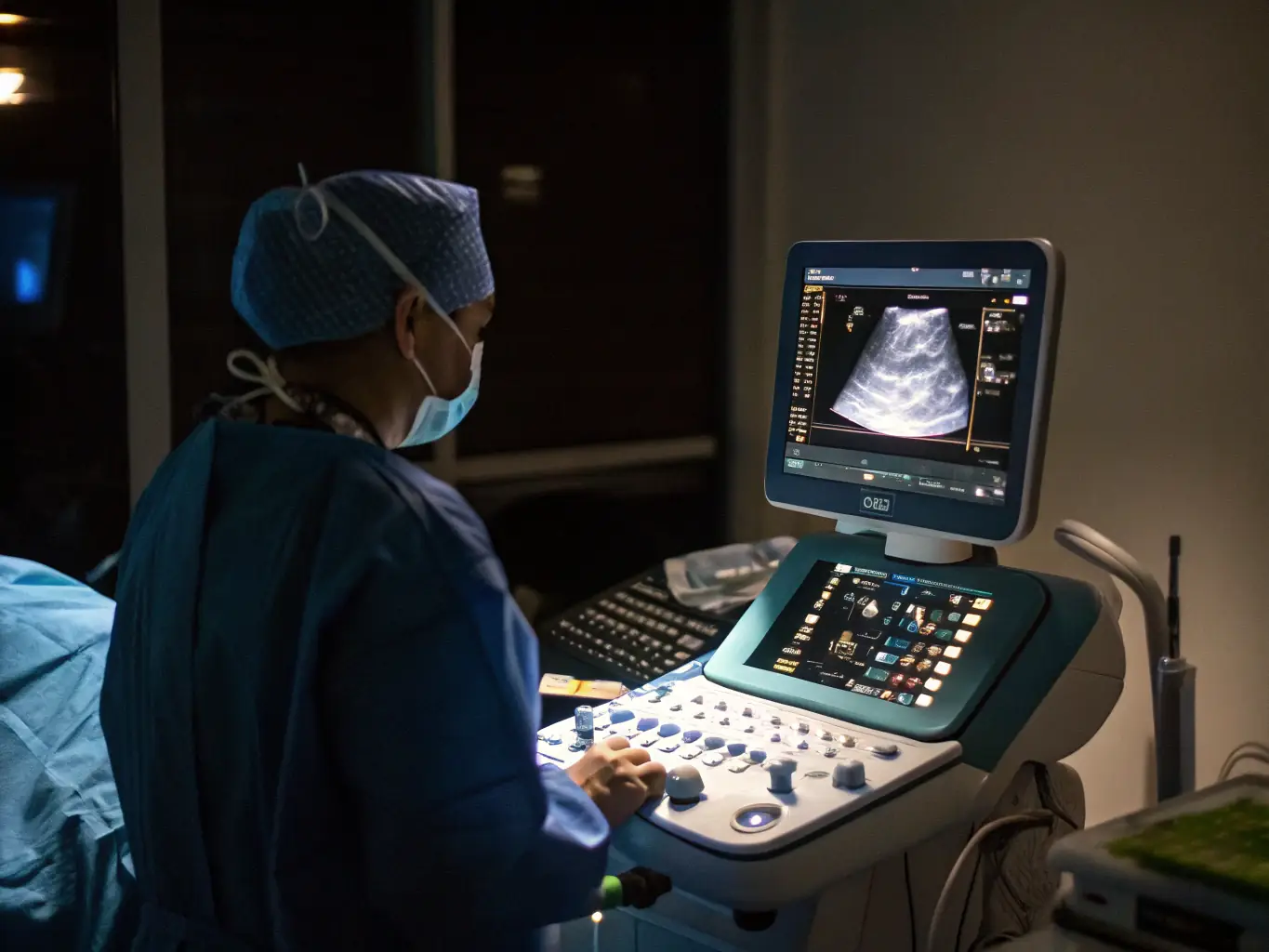 A medical-grade LCD display used in a diagnostic imaging device, showing detailed anatomical scans with high clarity and precision.